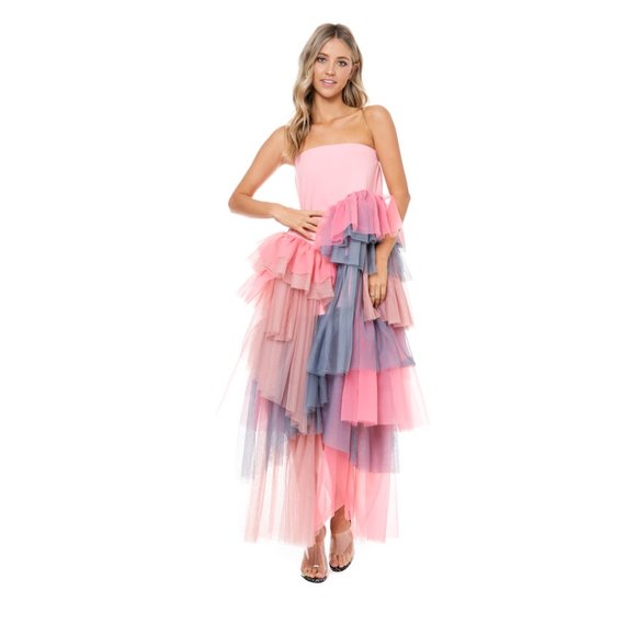 NEW Tov Holy Pink Tiered Tulle Maxi Skirt Dress S M L XL MSRP $262 - Picture 2 of 10